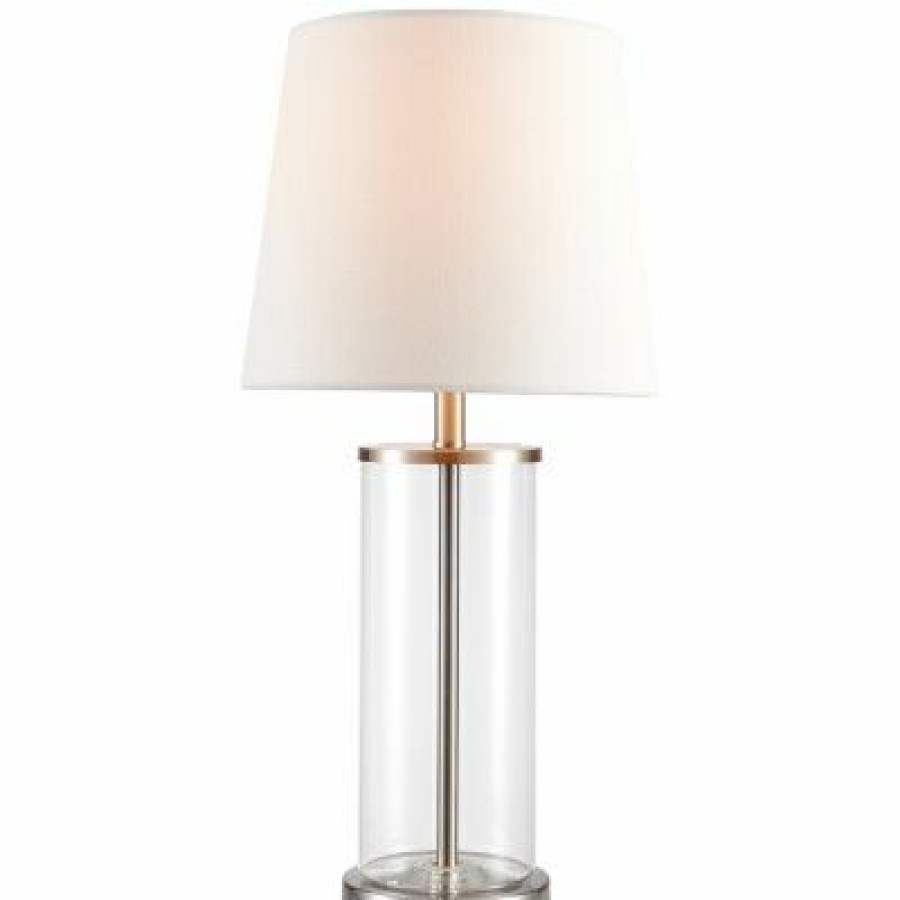 * Sales Online Maya Fillable Clear Glass Table Lamp, White Fabric Shade, 19.75-In.