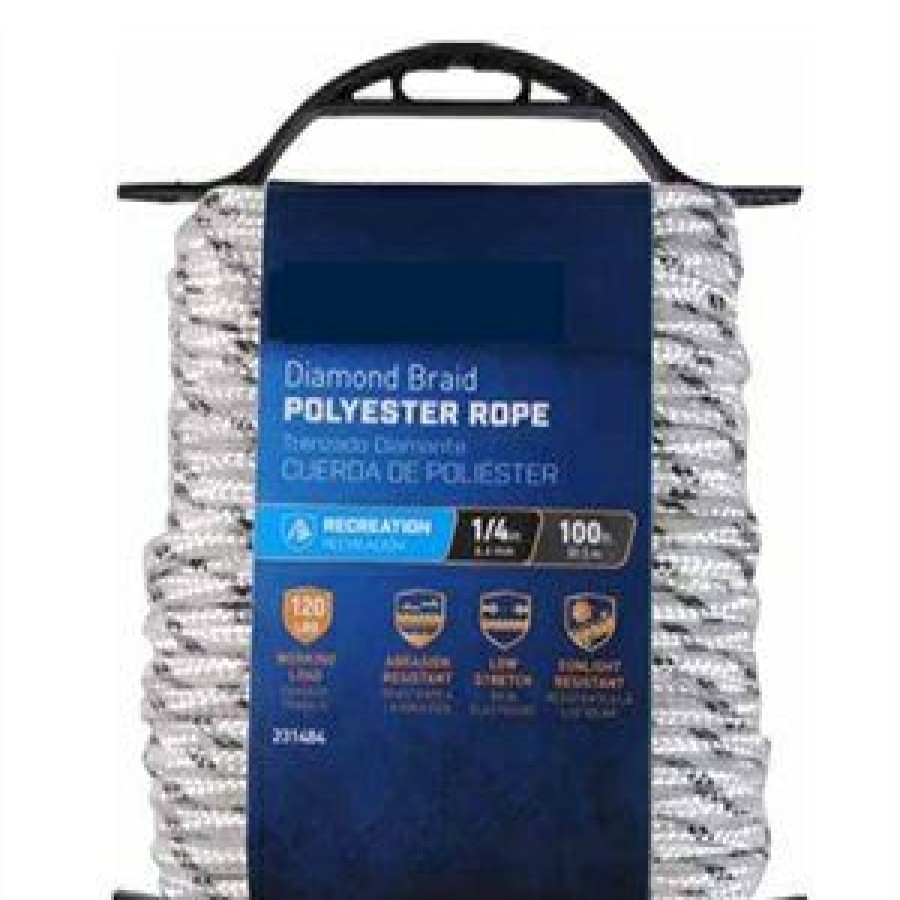 * Limit Offer Polypropylene Rope, Diamond Braid, White/Gray, 1/4-In. X 100-Ft.