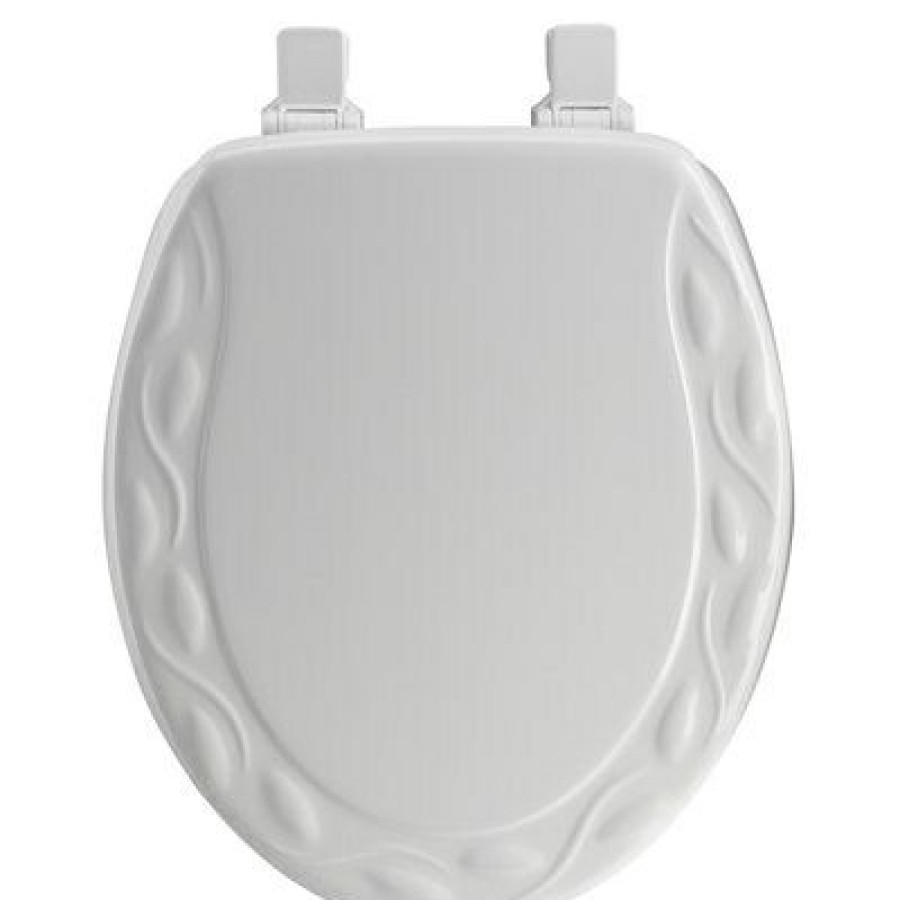 * Half Off Round Molded Wood Toilet Seat, Easy-Clean & Change Hinge, Sta-Tite , Ivy Design, White