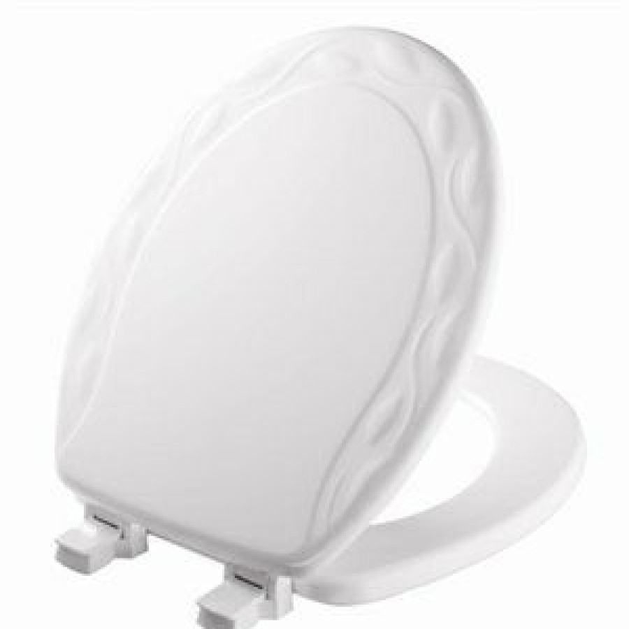 * Half Off Round Molded Wood Toilet Seat, Easy-Clean & Change Hinge, Sta-Tite , Ivy Design, White