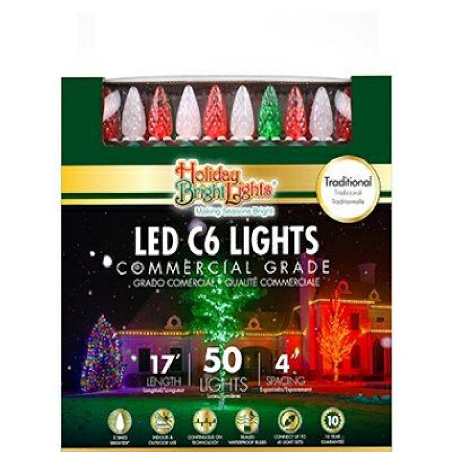 * Prefential Price Christmas Led 50-Light Set, C6, Commercial-Grade, Red, Green & White Frost