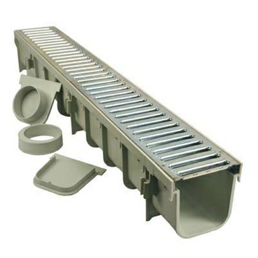 * On Sale Pro Series Channel Drain Kit, Polyolefin And Steel With Metal Grate, 5 X 39-In.