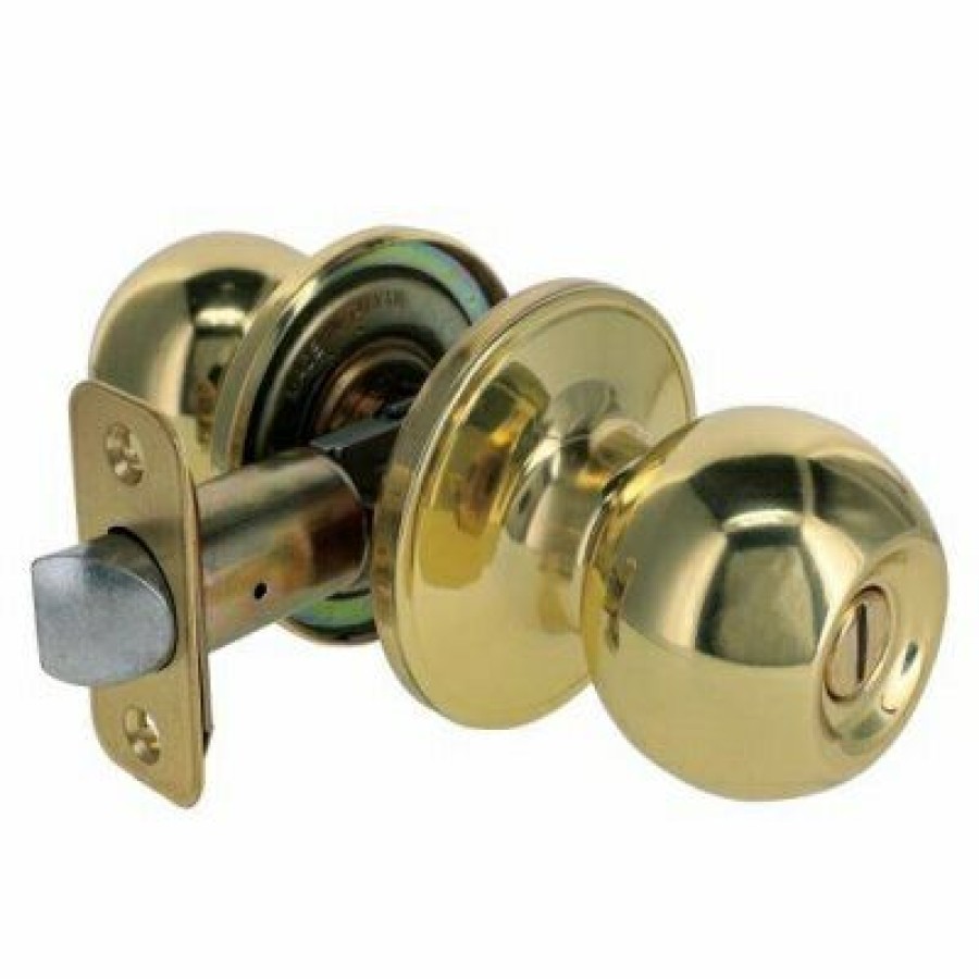 * On Sale Privacy Lockset, Ball-Knob Style, Polished Brass