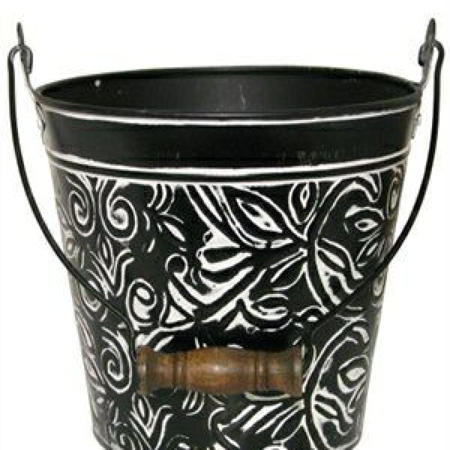 * Limit Offer Planter With Handle, Charcoal Floral Metal, 12-In.