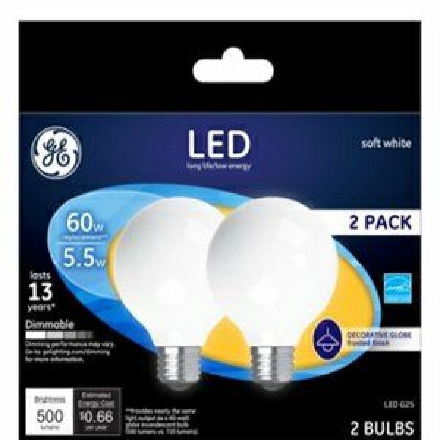 * Limit Offer Led Globe Light Bulbs, Soft White, Frosted, 500 Lumens, 5.5 Watt, 2-Pk.